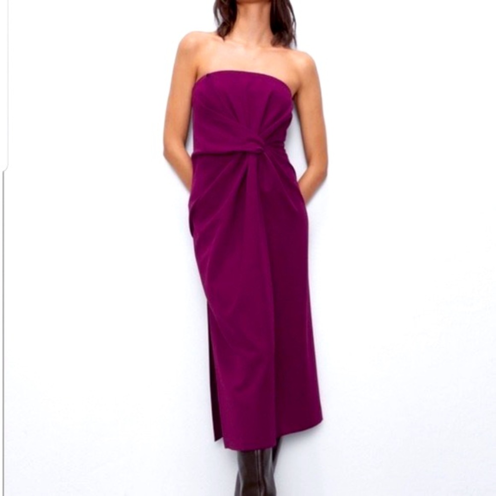 Nwt zara burgundy strapless dress medium